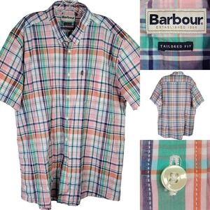Barbour Shirt Men's Size XL Multicolor Plaid Short Sleeve Button Up Cotton
